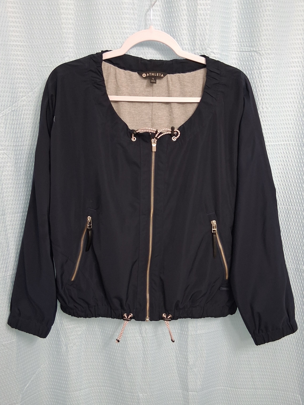 Athleta Navy Lightweight Zip-Front Bomber Jacket